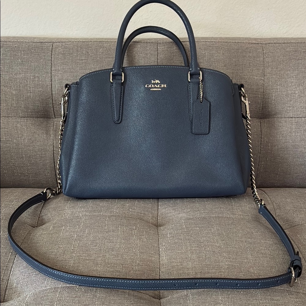 NWT Coach Blue Satchel Pebbled Leather